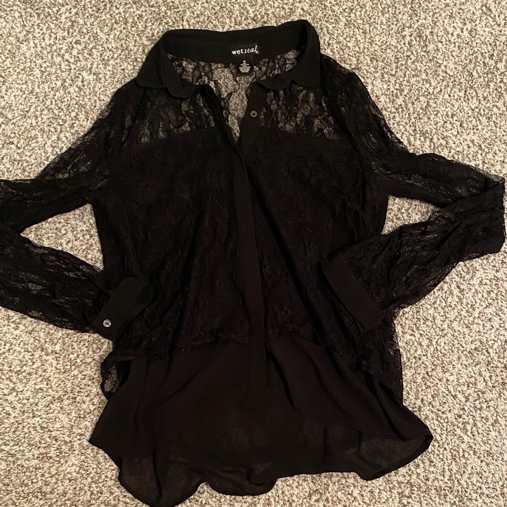Wet Seal Sheer Black Lace Blouse